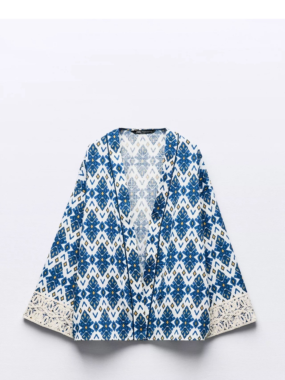 Zara Blue & White Printed Open Kimono Jacket + shorts set - COVER UP - XS
